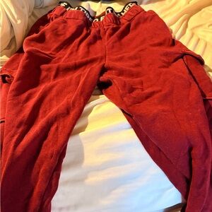 Girrlscout red cargo joggers I’m tired but I’m here